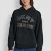 Bluza DKNY Jeansy z satynową aplikacją i logo wykonanym ściegiem łańcuszkowym