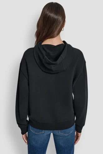 Bluza DKNY Jeansy z satynową aplikacją i logo wykonanym ściegiem łańcuszkowym