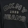 Bluza DKNY Jeansy z satynową aplikacją i logo wykonanym ściegiem łańcuszkowym