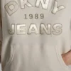 Bluza DKNY Jeansy z satynową aplikacją i logo wykonanym ściegiem łańcuszkowym