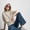 Bluza DKNY Jeansy z satynową aplikacją i logo wykonanym ściegiem łańcuszkowym