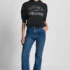 Bluza DKNY Jeansy z satynową aplikacją i logo wykonanym ściegiem łańcuszkowym