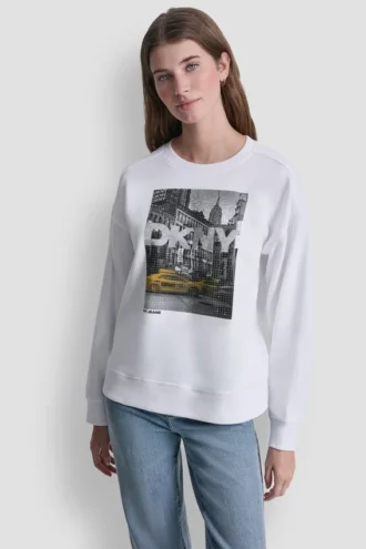 Bluza DKNY z logo taksówki z Cyrkoniami