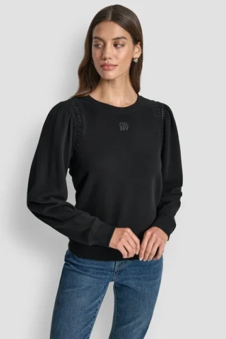 Bluza z bufiastymi rękawami i koronkowymi detalami