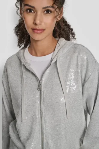 Bluza z kapturem i zamkiem błyskawicznym z cekinami