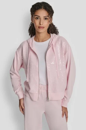 Bluza z kapturem i zamkiem błyskawicznym z cekinami