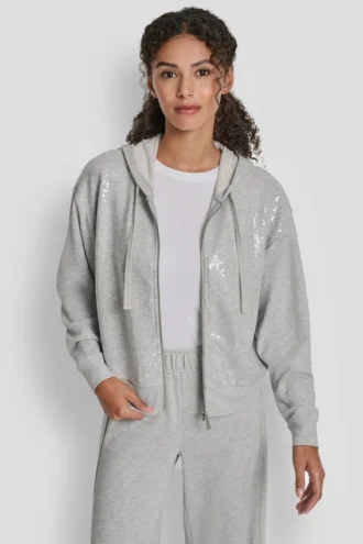 Bluza z kapturem i zamkiem błyskawicznym z cekinami