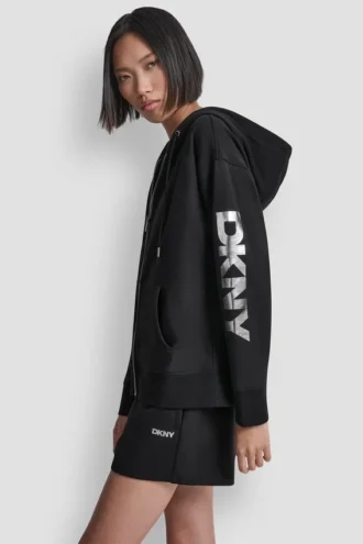 Bluza z kapturem i zamkiem na całej długości z foliowym logo