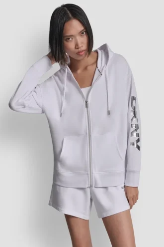 Bluza z kapturem i zamkiem na całej długości z foliowym logo
