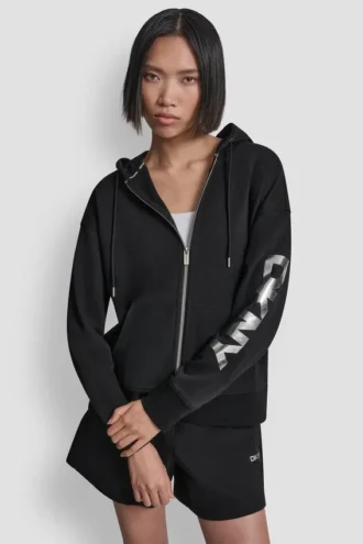 Bluza z kapturem i zamkiem na całej długości z foliowym logo