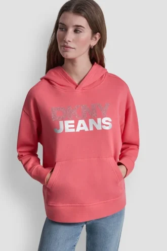 Bluza z kapturem z logo z folii z cyrkoniami