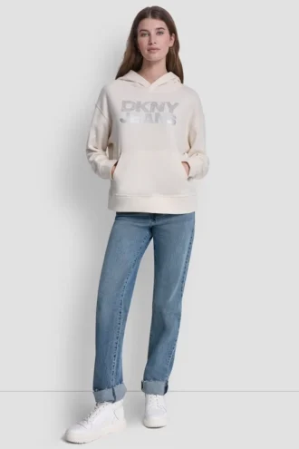 Bluza z kapturem z logo z folii z cyrkoniami