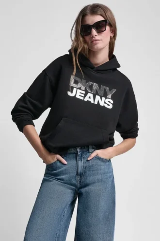 Bluza z kapturem z logo z folii z cyrkoniami