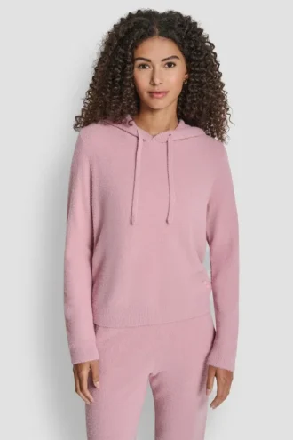 Bluza z kapturem z przędzy piórkowej, ze sznurkami i logo w tym samym kolorze