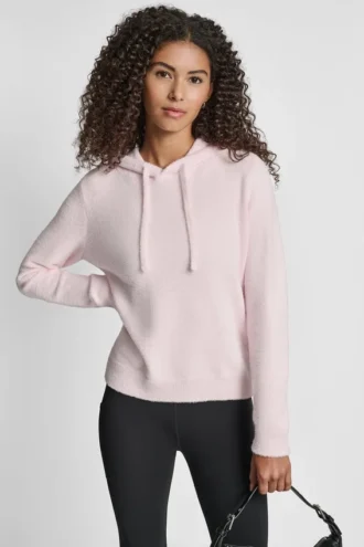 Bluza z kapturem z przędzy piórkowej, ze sznurkami i logo w tym samym kolorze