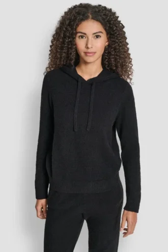 Bluza z kapturem z przędzy piórkowej, ze sznurkami i logo w tym samym kolorze
