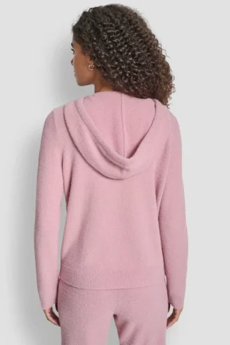 Bluza z kapturem z przędzy piórkowej, ze sznurkami i logo w tym samym kolorze