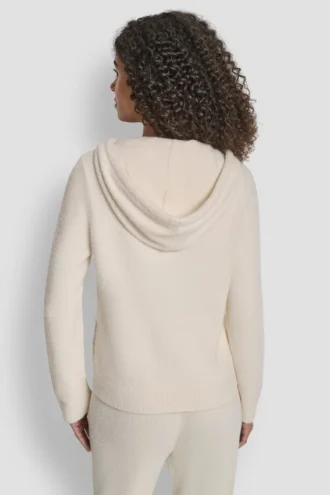 Bluza z kapturem z przędzy piórkowej, ze sznurkami i logo w tym samym kolorze