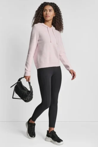Bluza z kapturem z przędzy piórkowej, ze sznurkami i logo w tym samym kolorze