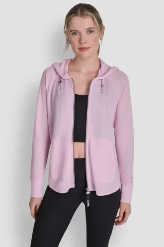 Bluza z kapturem z zamkiem na całej długości i wzorem waflowym