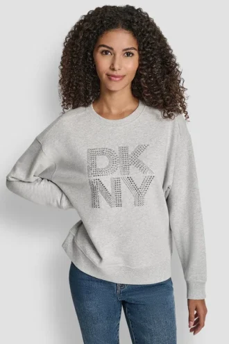 Bluza z logo DKNY New York z warstwowymi, mieszanymi Cyrkoniami
