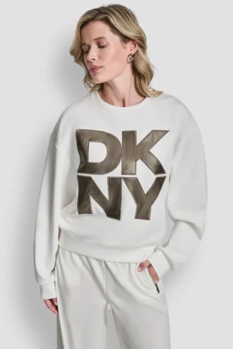 Bluza z logo z imitacji skóry