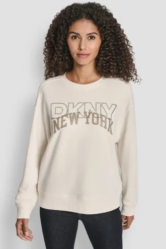 Bluza z okrągłym dekoltem DKNY z nadrukowanym logo NY z Cyrkoniami