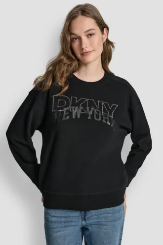 Bluza z okrągłym dekoltem DKNY z nadrukowanym logo NY z Cyrkoniami