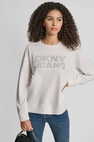 Bluza z okrągłym dekoltem i logo DKNY z ćwiekami z cyrkoniami