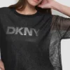 Bluzka z dzianiny z krótkim rękawem i nakładką z siateczki z logo