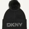 Czapka Disco DKNY z pomponem ze sztucznego futra