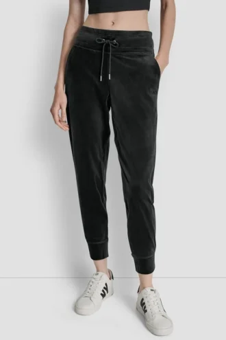 Joggersy slim fit z welurowym haftowanym logo
