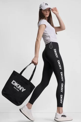 Legginsy z wysokim stanem i logo, o długości 7/8