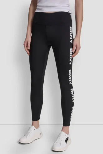 Legginsy z wysokim stanem i logo, o długości 7/8