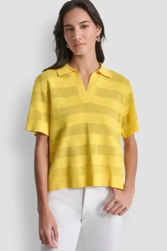 Przezroczysty sweter polo w paski