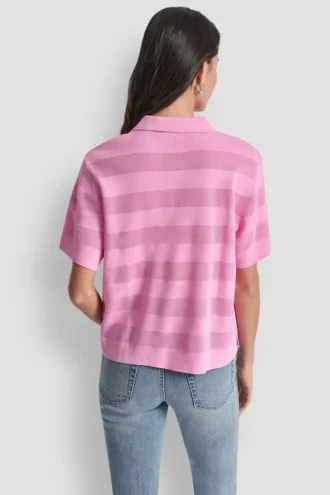 Przezroczysty sweter polo w paski