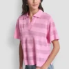 Przezroczysty sweter polo w paski