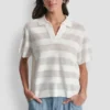 Przezroczysty sweter polo w paski