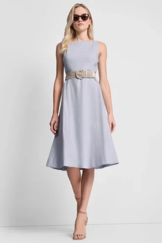 Sukienka midi z mieszanki lnu o kroju fit & flare