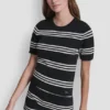 Sweter w paski z rękawami do łokci