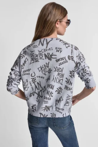 Sweter z dekoltem w serek i nadrukiem logo