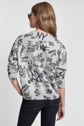Sweter z dekoltem w serek i nadrukiem logo