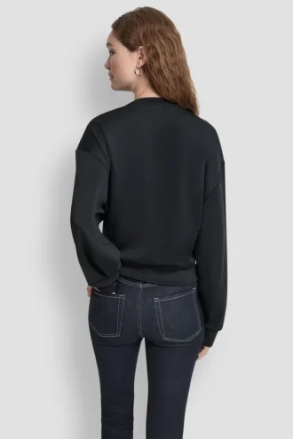 Sweter z długimi rękawami, miękkim materiałem typu scuba i logo