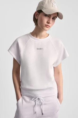 Sweter z krótkimi rękawami i metalicznym logo