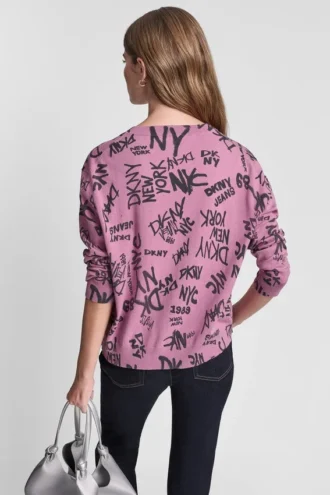 Sweter z nadrukiem logo i dekoltem w serek