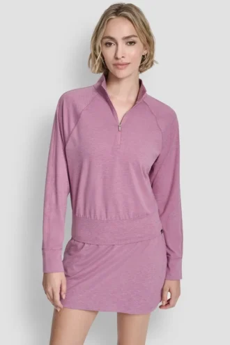 Sweter z raglanowymi rękawami i półsuwakiem w stylu Spacedye