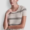 Swetr w paski z dzianiny typu pointelle