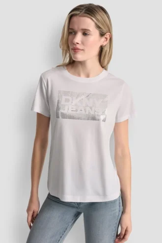 T-shirt DKNY Jeans z logo Stack z Cyrkoniami