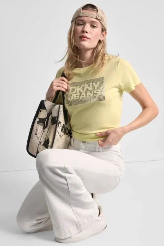 T-shirt DKNY Jeans z logo Stack z Cyrkoniami