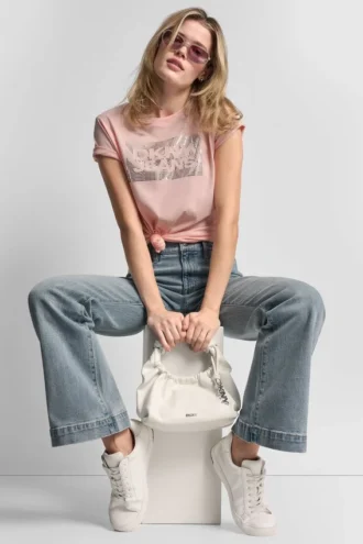 T-shirt DKNY Jeans z logo Stack z Cyrkoniami